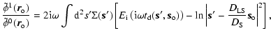 $\displaystyle \frac{\tilde{\phi}^1(\vec{r}_{\rm o})}{\tilde{\phi}^0
(\vec{r}_{\...
...s}^\prime - \frac{D_{\rm LS}}{D_{\rm S}}
\vec{s}_{\rm o} \right\vert^2 \right],$
