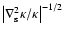 $
\left\vert \nabla^2_{\rm s}\kappa/\kappa \right\vert^{-1/2}$