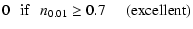$\displaystyle 0 \: \: \: {\rm if} \: \: \:
n_{0.01}\geq 0.7 \: \: \: \: \: \: ({\rm excellent})$