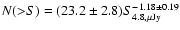 $N({>}S)=(23.2\pm 2.8) S_{4.8,\mu{\rm Jy}}^{-1.18\pm 0.19}$