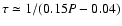 $\tau \simeq 1 / (0.15P-0.04)$