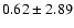 $0.62\pm2.89$