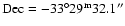 $\rm Dec=-33^\circ 29^m32.1''$