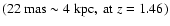 $(22~{\rm mas}\sim 4~{\rm kpc,~at~}z= 1.46 )$