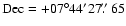 $\rm Dec = +07^{\circ}
44' 27\hbox{$.\!\!^{\prime\prime}$ }65$