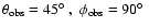 $\theta_{\rm obs} =45\hbox{$^\circ$ },\;
\phi_{\rm obs} = 90\hbox{$^\circ$ }$
