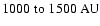$1000\;{\rm to}\;1500~
{\rm AU}$