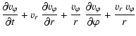 $\displaystyle \frac{\partial v_\varphi}{\partial t} + v_r ~ \frac{\partial v_\v...
...hi}{r} ~ \frac{\partial v_\varphi}{\partial\varphi}
+ \frac{v_r ~ v_\varphi}{r}$