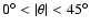 $0^\circ<\vert\theta\vert<45^\circ$