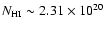 $N_{\rm HI} \sim 2.31\times 10^{20}$