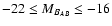 $-22 \leq M_{B_{AB}} \leq -16$