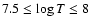 $7.5\leq \log T \leq 8$