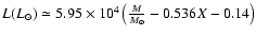 $L(L_{\odot})\simeq5.95\times10^{4}\left(\frac{M}{M_{\odot}}-0.536X-0.14\right)$