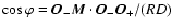 $\cos \varphi= \vec{O_-M}\cdot\vec{O_-O_+} /(RD)$
