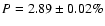 $P = 2.89 \pm 0.02 \%$