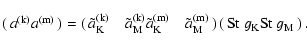 \begin{displaymath}\pmatrix{a^{\rm (k)}\\ a^{{\rm (m)}}}=
\pmatrix{
\tilde{a}_{\...
...rm (m)}}}
\pmatrix{\mbox{St}~g_{\rm K}\\ \mbox{St}~g_{\rm M}}.
\end{displaymath}