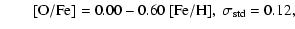$\displaystyle \qquad{[\rm O/Fe]} =0.00-0.60~{[\rm Fe/H]}, ~ \sigma_{\rm std}=0.12 ,$