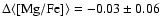 $\Delta \langle \rm [Mg/Fe] \rangle =-0.03 \pm 0.06$