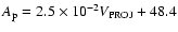 $A_{\rm p} = 2.5\times 10^{-2} V_{\rm PROJ} + 48.4$