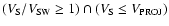 $(V_{\rm S}/V_{\rm SW} \ge 1) \cap (V_{\rm S} \le V_{\rm PROJ})$