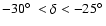 $ -30 \hbox {$^\circ $ }< \delta < -25 \hbox {$^\circ $ }$