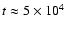 $t \approx 5 \times 10^4$