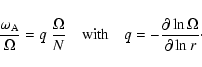 \begin{displaymath}\frac{\omega_{{\rm A}}}{\Omega} = q \; \frac{\Omega}{N}
\qua...
...th} \quad q= -\frac{\partial \ln \Omega}{\partial \ln r} \cdot
\end{displaymath}
