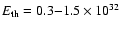 $E_{\rm th} =0.3{-}1.5 \times 10^{32}$