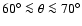 $60^\circ \la \theta \la 70^\circ$