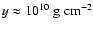 $y\approx 10^{10}\ {\rm g\ cm^{-2}}$