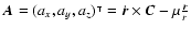 $\vec{A}=(a_{x},a_{y},a_{z})^{\intercal}=\dot{\vec{r}}\times\vec{C}-\mu\frac{\vec{r}}{r}$