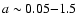 $a \sim 0.05{-}1.5$