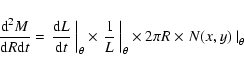 \begin{displaymath}{{\rm d}^2M\over {\rm d}R{\rm d}t}=\left.{{\rm d}L\over {\rm ...
...ert_\theta\times 2\pi
R\times \left.N(x,y)~\right\vert_\theta
\end{displaymath}