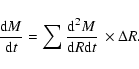 \begin{displaymath}{{\rm d}M\over {\rm d}t}=\sum {{\rm d}^2M\over {\rm d}R{\rm d}t}~\times\Delta R.
\end{displaymath}