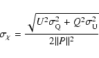 \begin{displaymath}\sigma_{\rm\chi} = \frac{\sqrt{U^2\sigma_{\rm Q}^2 +
Q^2\sigma_{\rm U}^2}}{2\Vert P\Vert^2}
\end{displaymath}