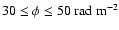 $30 \le \phi \le 50\ \mbox{rad}\ \mbox{m}^{-2}$
