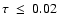 $\tau~\leq~ 0.02$