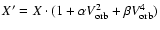 $X'=X \cdot (1 + \alpha V_{\rm orb}^2 + \beta V_{\rm orb}^4)$
