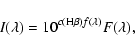 \begin{displaymath}I(\lambda)=10^{c({\rm H}\beta)f(\lambda)}F(\lambda),
\end{displaymath}