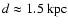 $d \approx 1.5~\rm kpc$