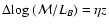 $\Delta {\rm log}~({\cal M}/L_B) = \eta z$
