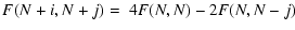 $\displaystyle F(N+i,N+j) = \; 4 F(N,N) - 2F(N,N-j)$