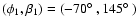 $(\phi_{1}, \beta_{1}) = (-70\hbox{$^\circ$ }, 145\hbox{$^\circ$ })$