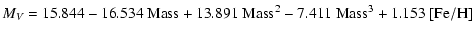 $\displaystyle M_V = 15.844 -16.534~{\rm Mass} +13.891~{\rm Mass}^2
-7.411~{\rm Mass}^3+1.153~\rm [Fe/H]$