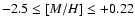 $-2.5 \leq [M/H]
\leq +0.22$