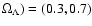 $\Omega_{\rm\Lambda}) = (0.3,0.7)$