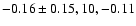 $-0.16\pm0.15,10,-0.11$