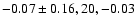 $-0.07\pm0.16,20,-0.03$