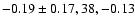 $-0.19\pm0.17,38,-0.13$