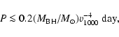 \begin{displaymath}P \la 0.2 (M_{\rm BH}/M_\odot) v^{-4}_{1000}~{\rm day},
\end{displaymath}